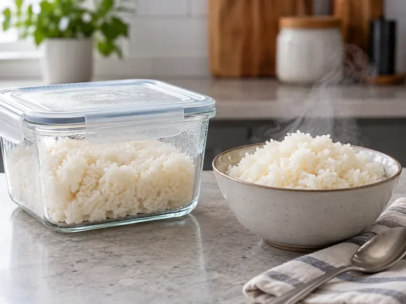 Por que o arroz cozido endurece na geladeira — e como reaquecê-lo com segurança